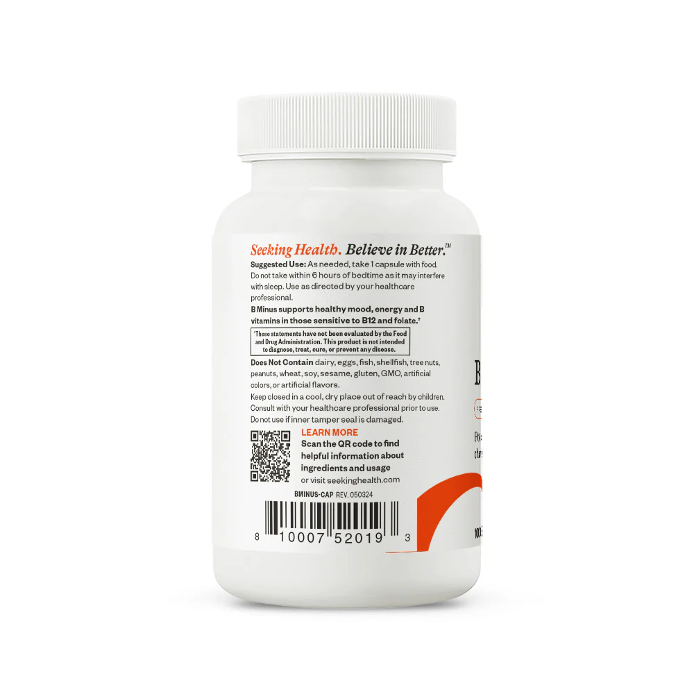 B-Minus (B12 and Folate Free) - 100 Capsules | Seeking Health - Image 3